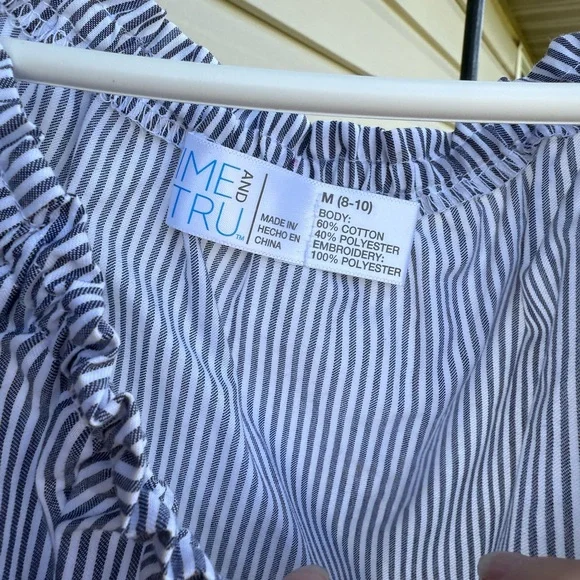 Time and Tru Blue Striped Blouse with Dark Embroidery - Picture 4 of 4